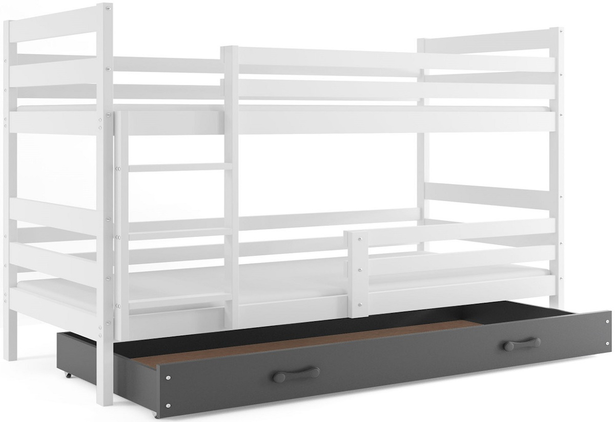Supermobel Patrová postel ERYK 2 + úložný prostor + matrace + rošt ZDARMA, 80x190 cm, bílý, grafit