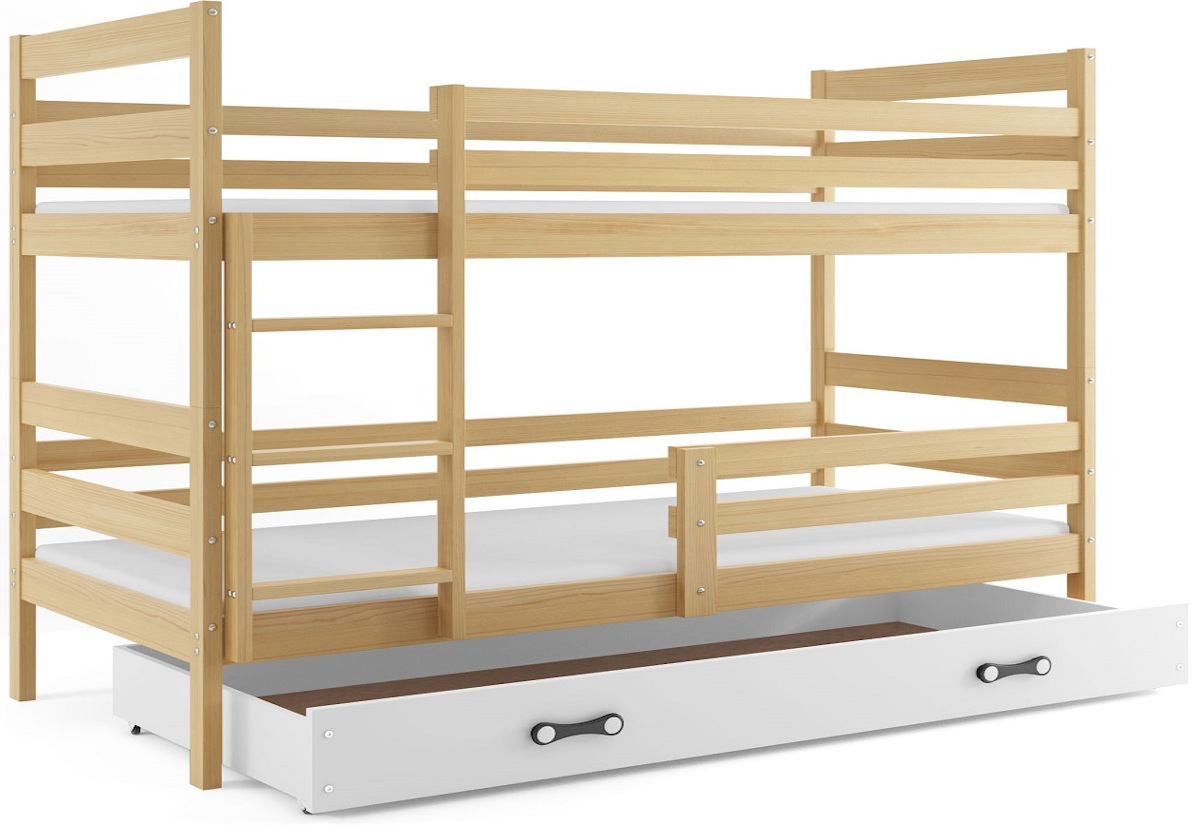 Supermobel Patrová postel ERYK 2 + úložný prostor + matrace + rošt ZDARMA, 90x200 cm,borovice, bílá