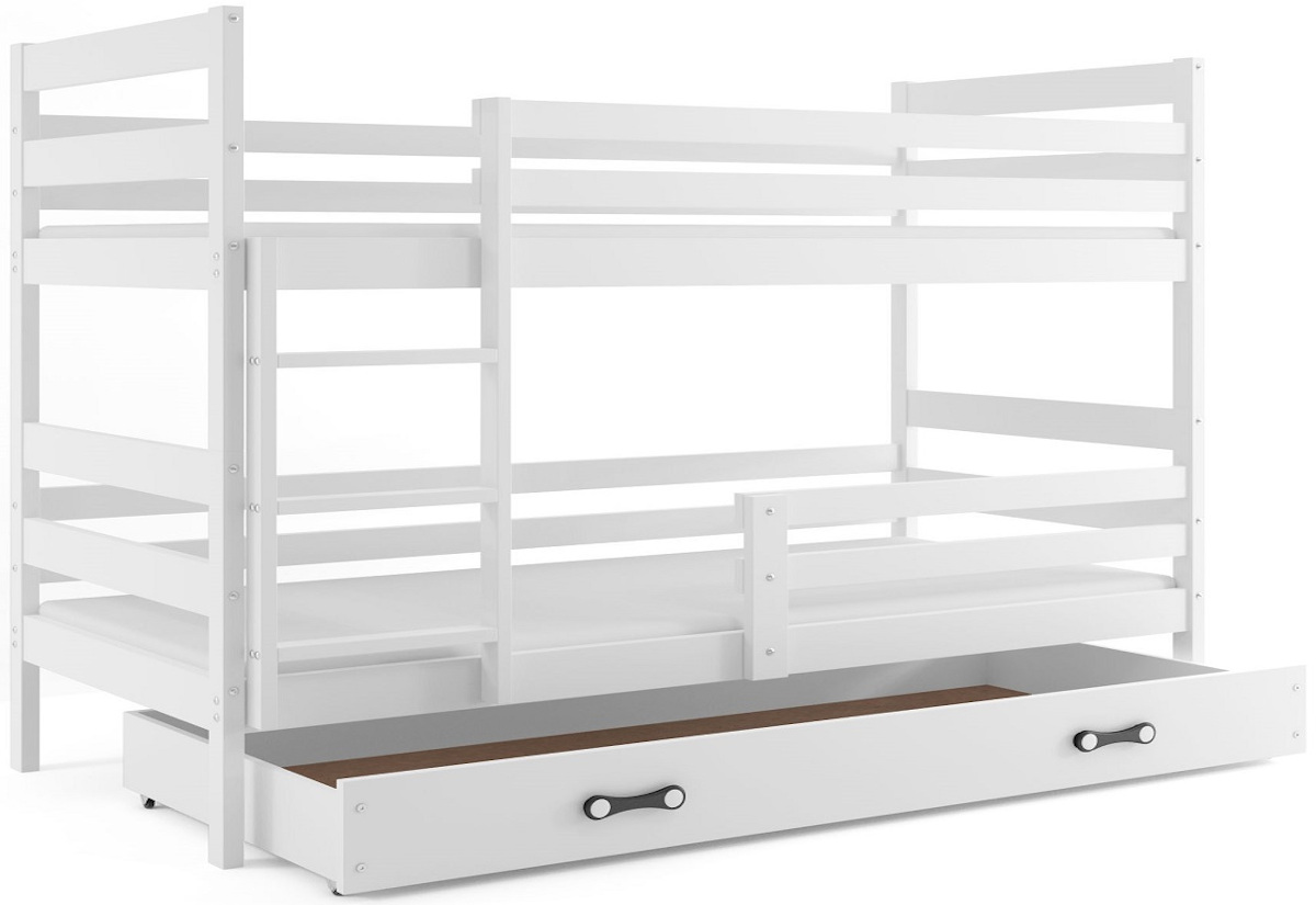 Supermobel Patrová postel ERYK 2 + úložný prostor + matrace + rošt ZDARMA, 90x200 cm, bílý, bílá