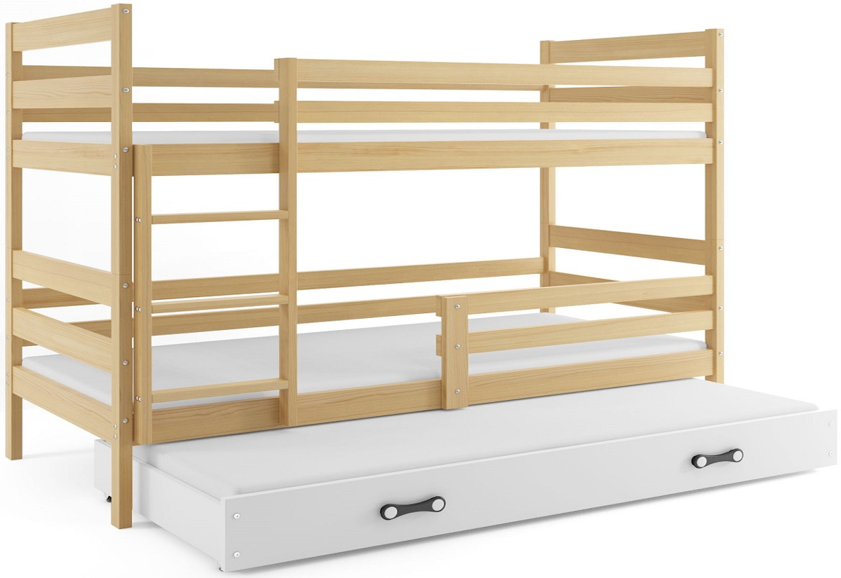 Supermobel Patrová postel ERYK 3 + matrace + rošt ZDARMA, 80x160 cm, borovice, bílá