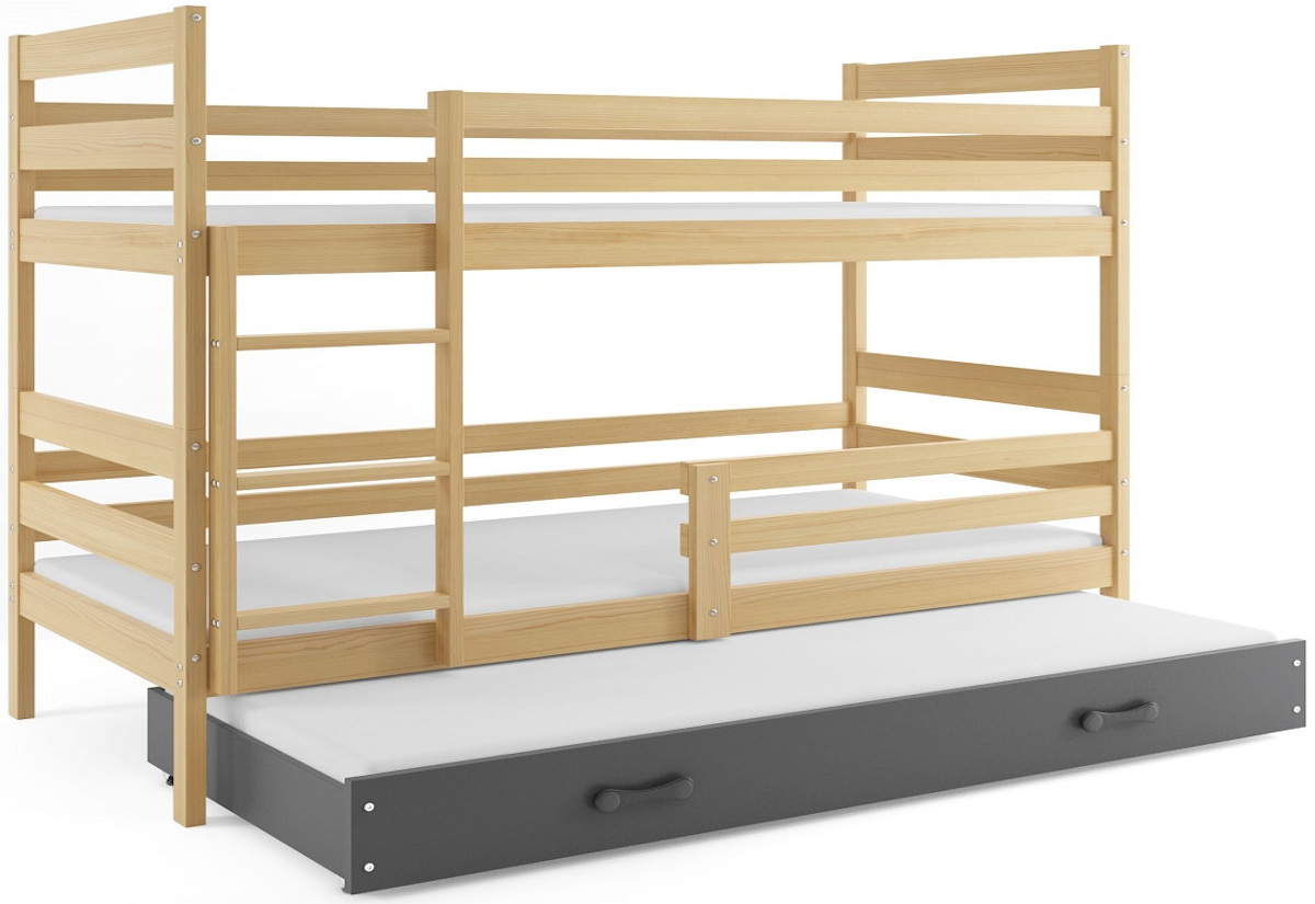 Supermobel Patrová postel ERYK 3 + matrace + rošt ZDARMA, 80x160 cm, borovice, grafit