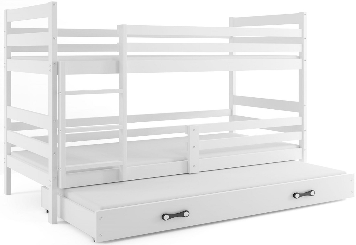Supermobel Patrová postel ERYK 3 + matrace + rošt ZDARMA, 90x200 cm, bílý, bílá