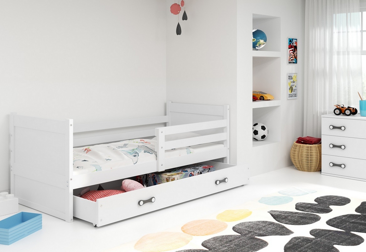 Supermobel Dětská postel RICO P1 COLOR + úložný prostor + matrace + rošt ZDARMA, 80x190 cm, bílý, bílá