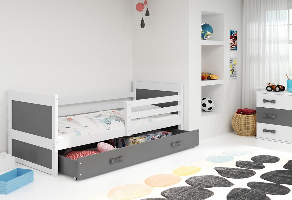 Supermobel Dětská postel RICO P1 COLOR + úložný prostor + matrace + rošt ZDARMA, 80x190 cm, bílý, grafit