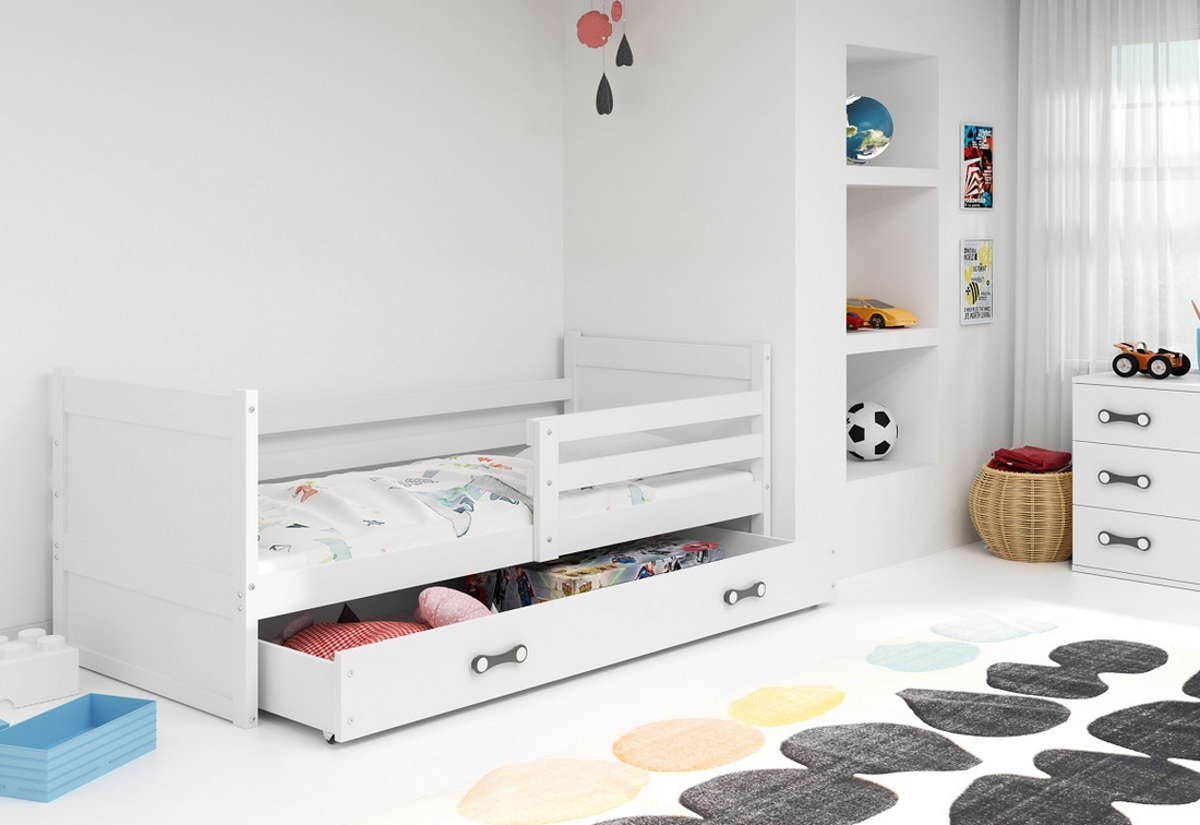 Supermobel Dětská postel RICO P1 COLOR + úložný prostor + matrace + rošt ZDARMA, 90x200 cm, bílý, bílá