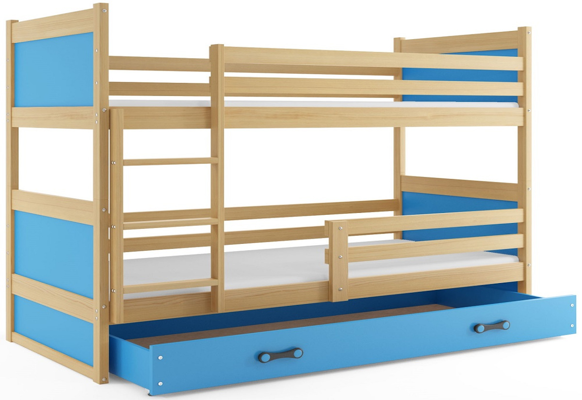 Supermobel Patrová postel RICO 2 COLOR + úložný prostor + matrace + rošt ZDARMA , 80x190 cm, borovice, blankytná