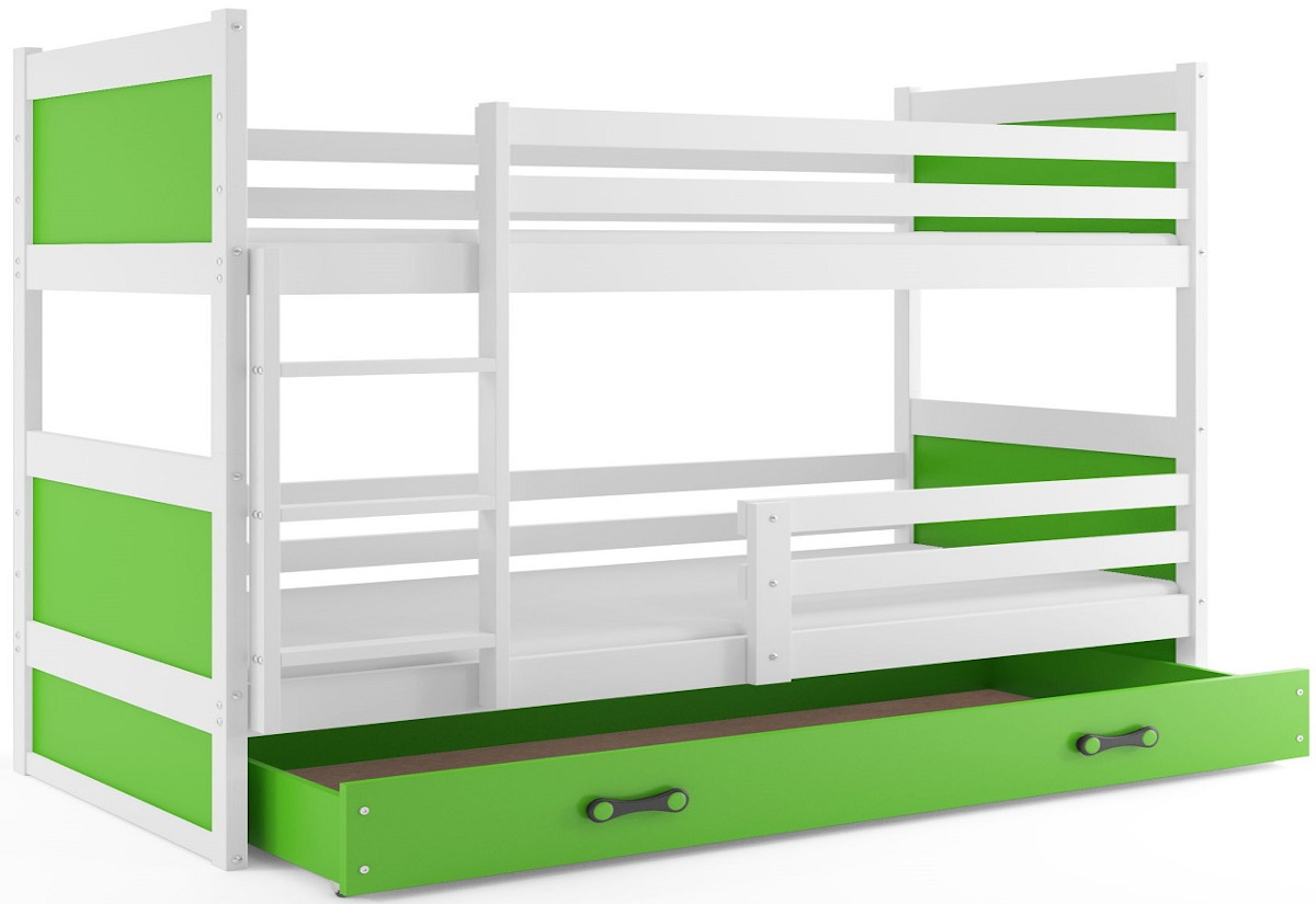 Supermobel Patrová postel RICO 2 COLOR + úložný prostor + matrace + rošt ZDARMA , 80x190 cm, bílý, zelená