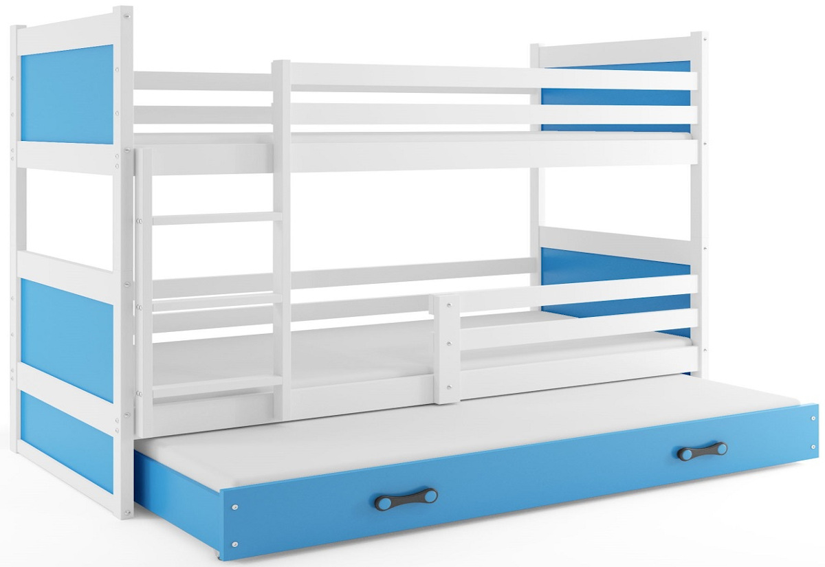 Supermobel Patrová postel RICO 3 COLOR + matrace + rošt ZDARMA, 80x190 cm, bílý, blankytná