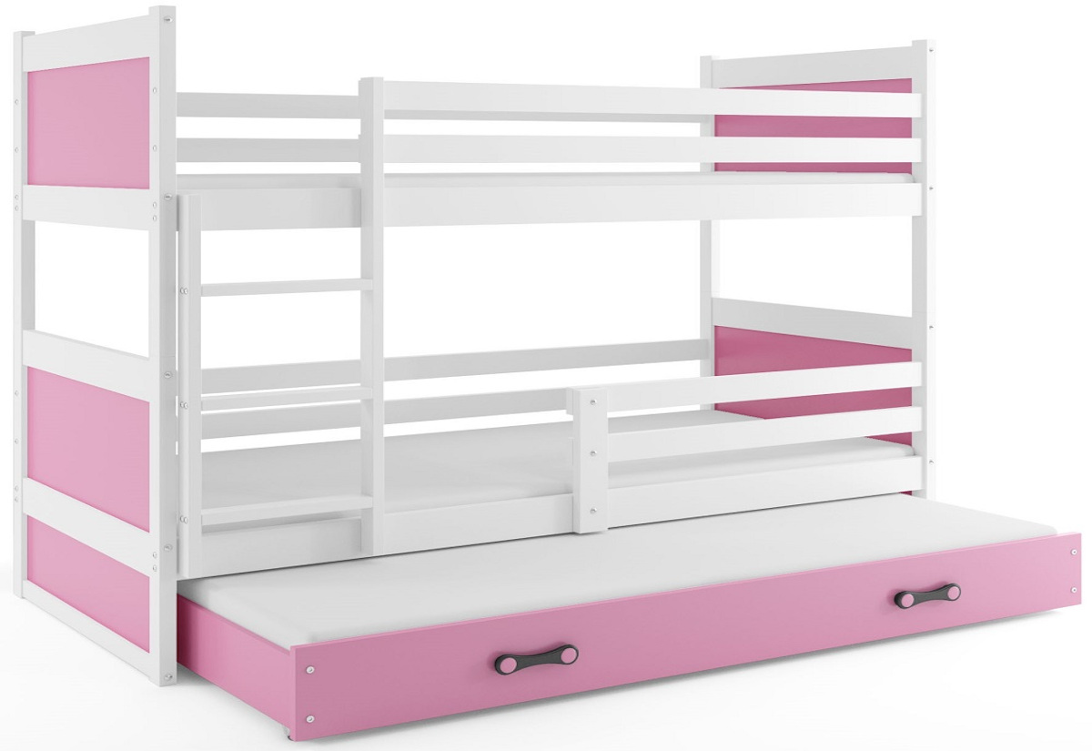 Supermobel Patrová postel RICO 3 COLOR + matrace + rošt ZDARMA, 80x190 cm, bílý, růžová