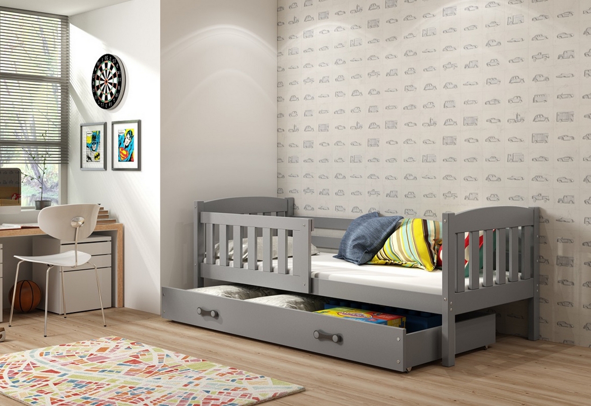 Supermobel Dětská postel KUBUS P1 + úložný prostor + matrace + rošt ZDARMA, 80x160, grafit, grafitová