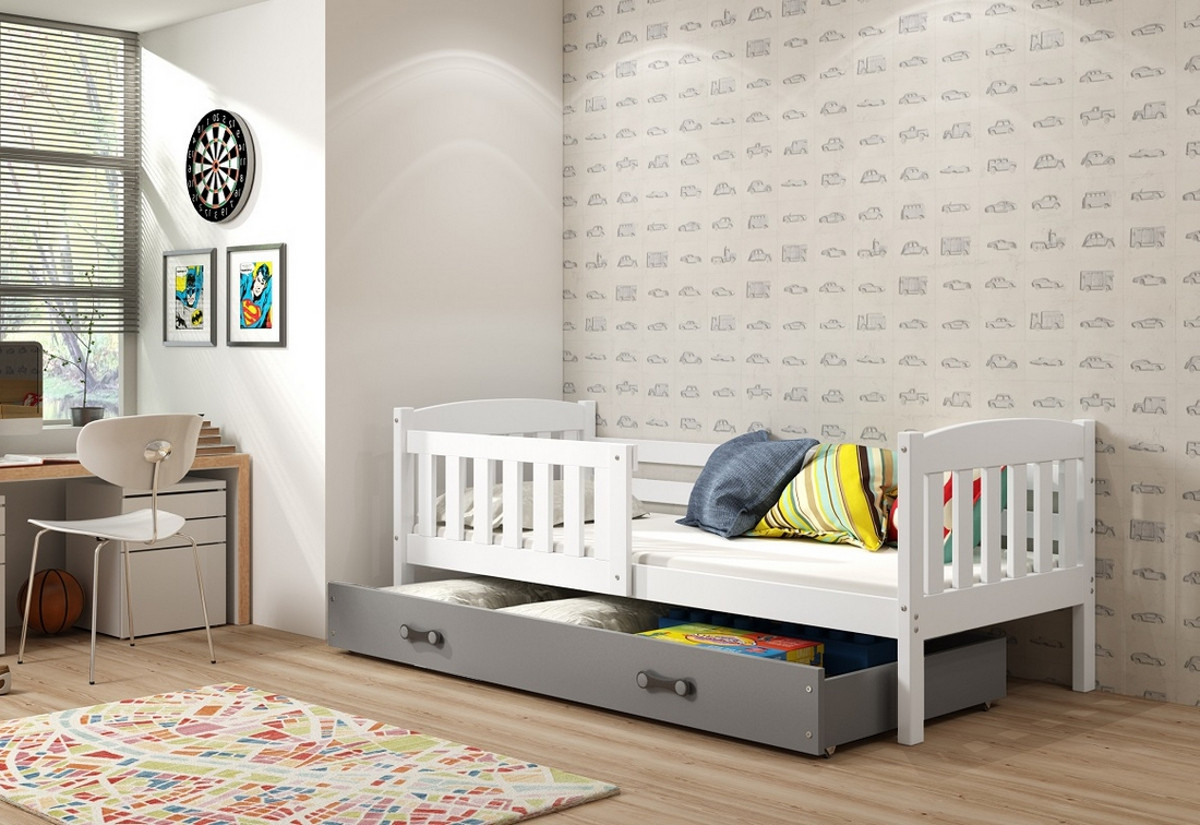 Supermobel Dětská postel KUBUS P1 + úložný prostor + matrace + rošt ZDARMA, 80x190, bílý, grafitová