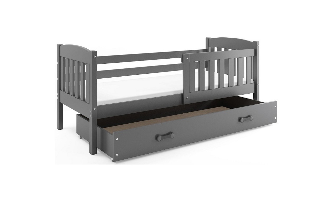 Supermobel Dětská postel KUBUS P1 + úložný prostor + matrace + rošt ZDARMA, 80x190, grafit, grafitová