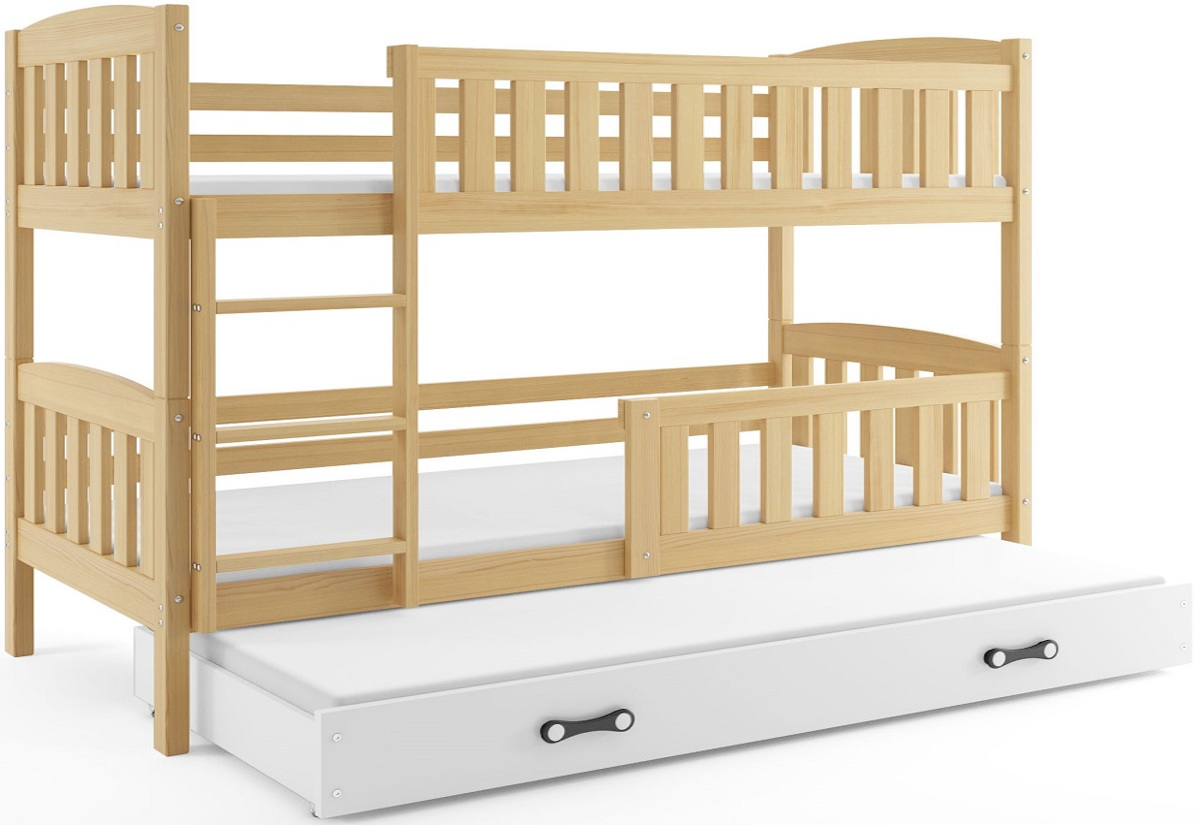 Supermobel Patrová postel KUBUS 3 + matrace + rošt ZDARMA, 90x200, borovice, bílá