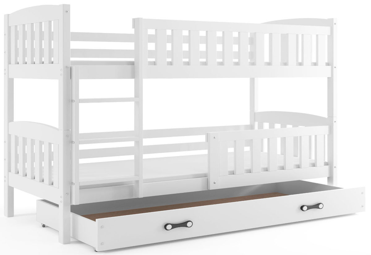 Supermobel Patrová postel KUBUS 2 + úložný prostor + matrace + rošt ZDARMA, 80x190, bílý, bílá