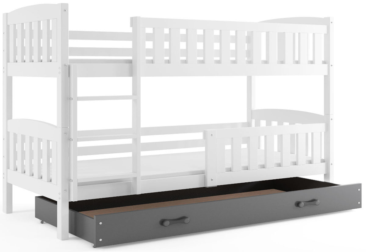 Supermobel Patrová postel KUBUS 2 + úložný prostor + matrace + rošt ZDARMA, 90x200, bílý, grafitová