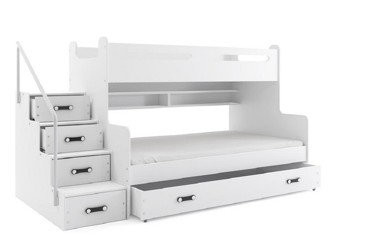 Supermobel Patrová postel MAX 3 COLOR + úložný prostor + matrace + rošt ZDARMA, 120x200, bílý, bílá