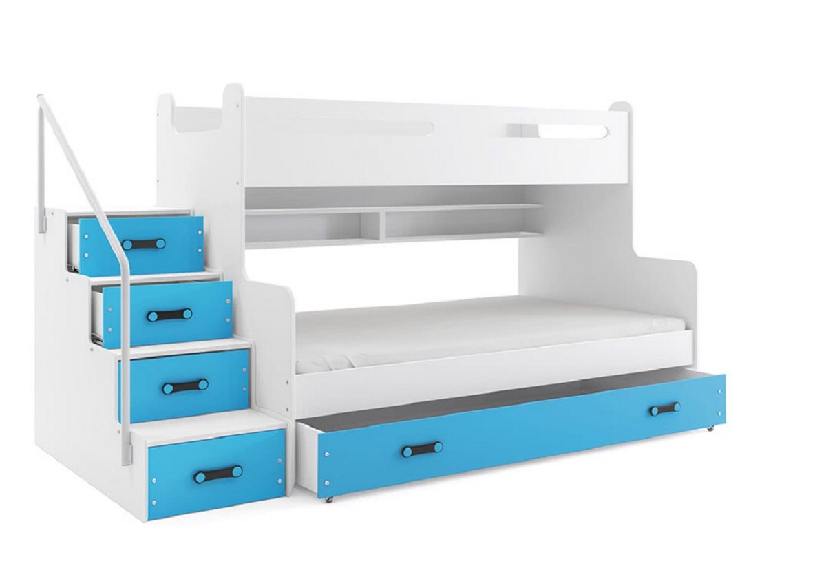 Supermobel Patrová postel MAX 3 COLOR + úložný prostor + matrace + rošt ZDARMA, 120x200, bílý, blankytná