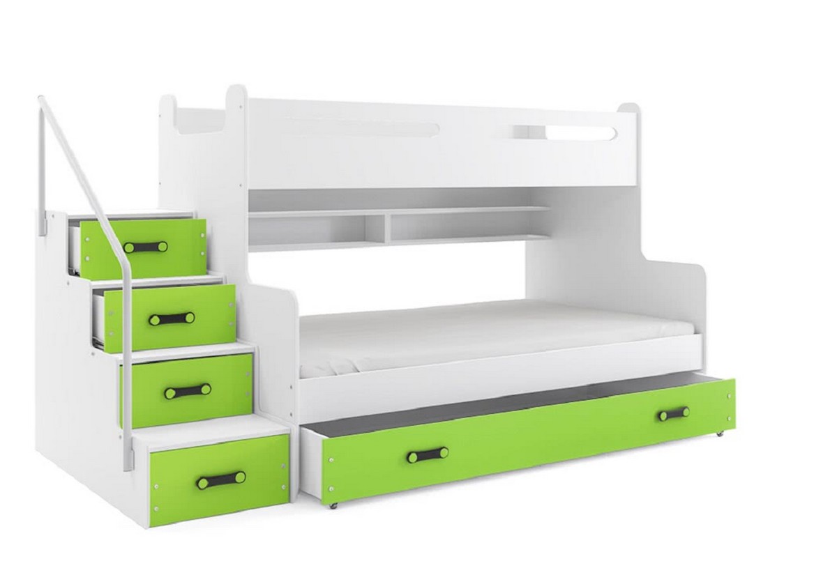 Supermobel Patrová postel MAX 3 COLOR + úložný prostor + matrace + rošt ZDARMA, 120x200, bílý, zelená