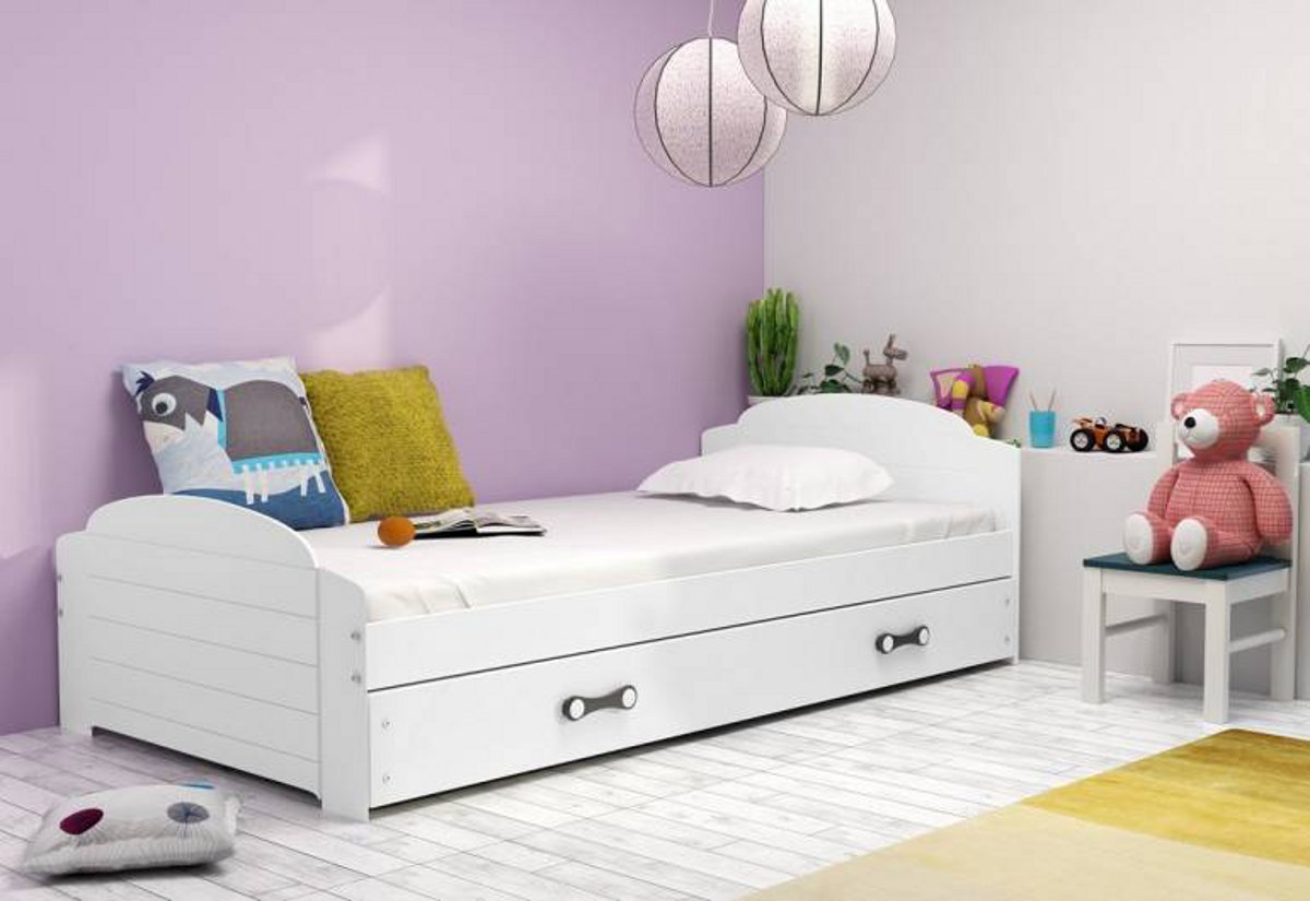 Supermobel Dětská postel LILI P1 + úložný prostor + matrace + rošt ZDARMA, 90x200, bílý, bílá