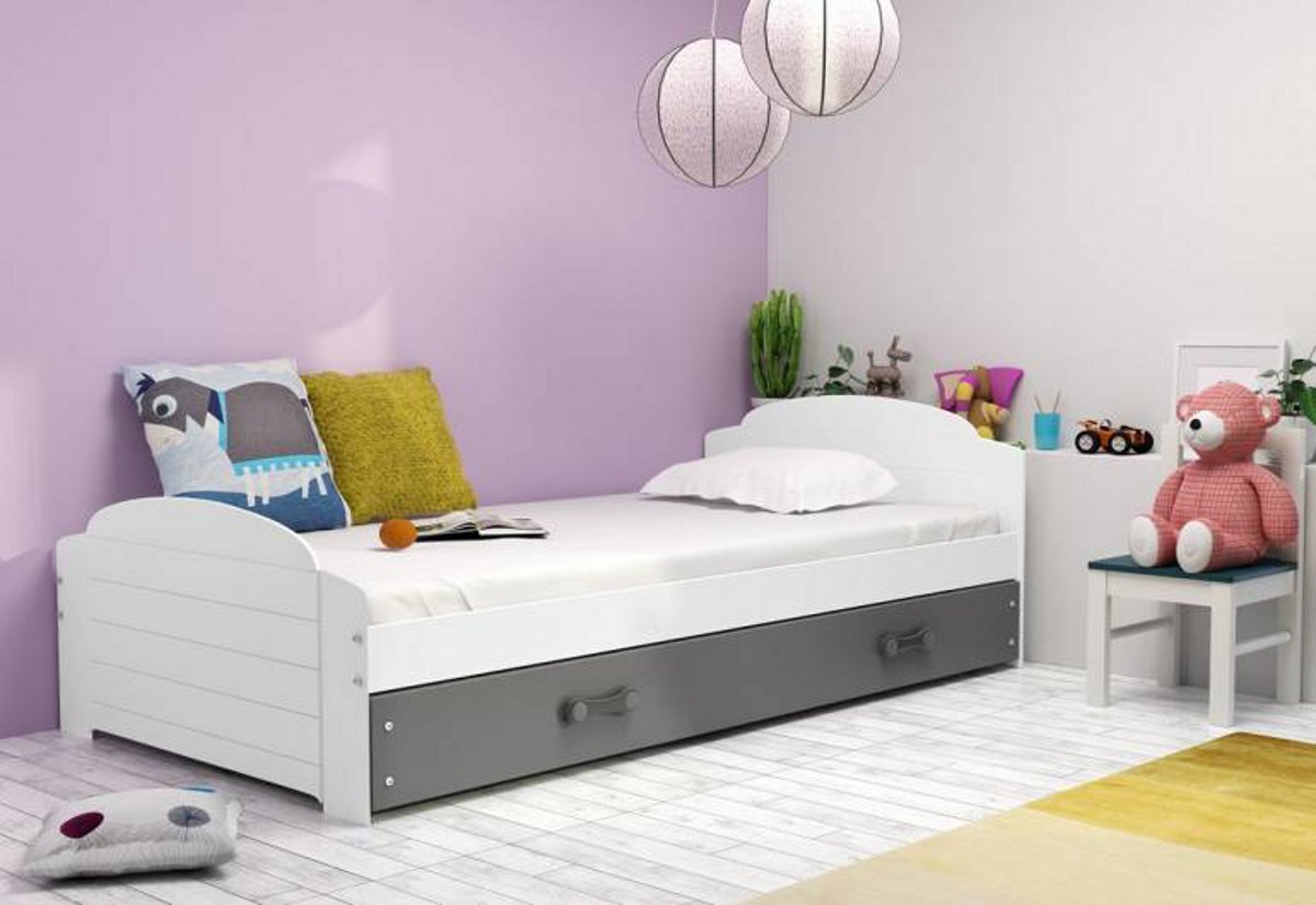 Supermobel Dětská postel LILI P1 + úložný prostor + matrace + rošt ZDARMA, 90x200, bílý, grafitová