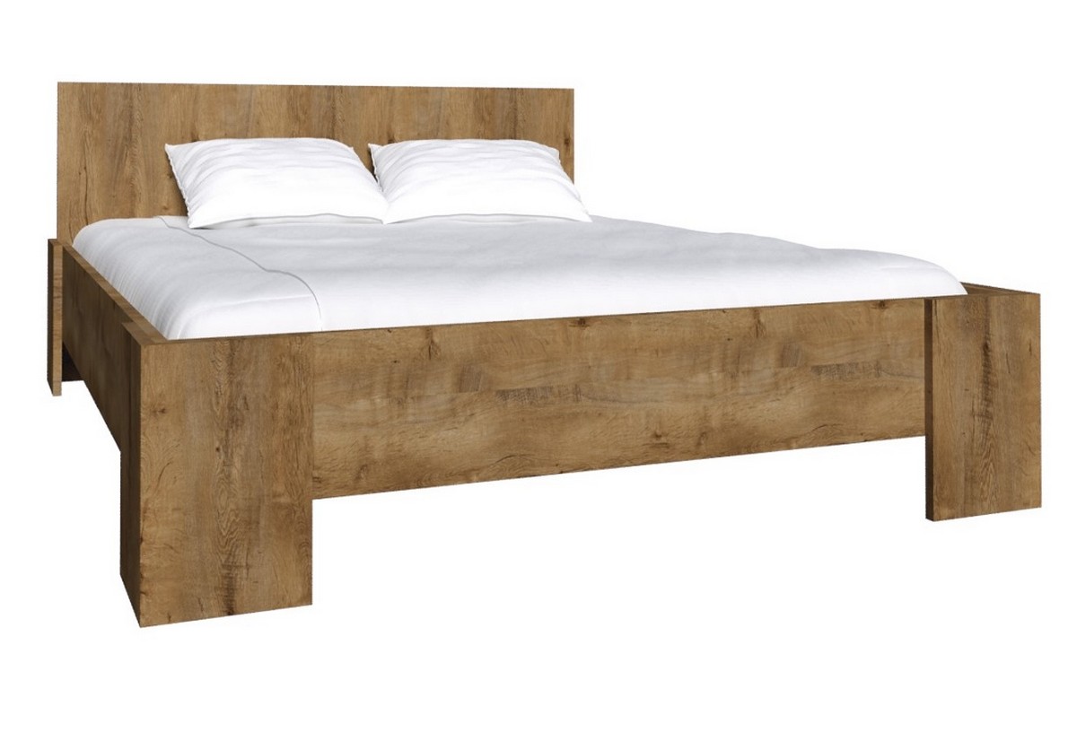 Supermobel Manželská postel MONTANA L-1 + rošt + pěnová matrace COMFORT 14 cm, 160 x 200 cm, dub Lefkas tmavý