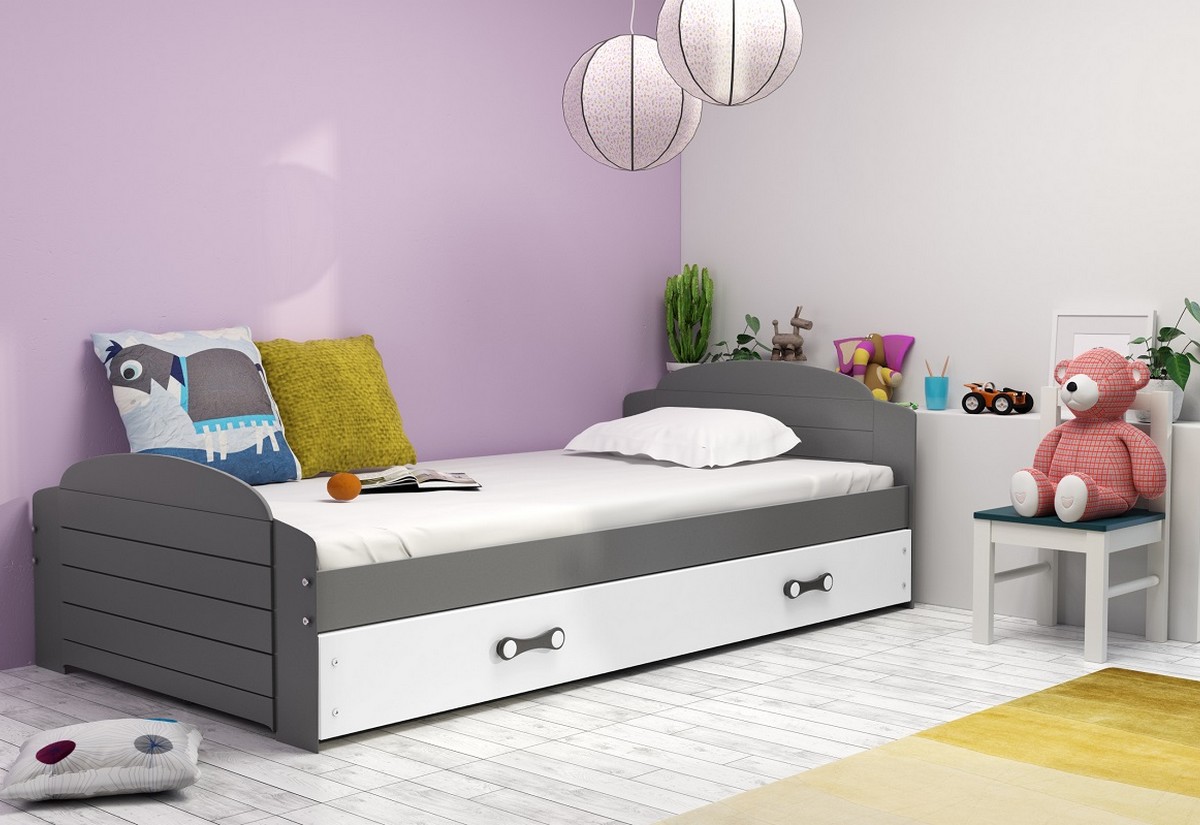 Supermobel Dětská postel LILI P2 + matrace + rošt ZDARMA, 90x200, grafit, bílá