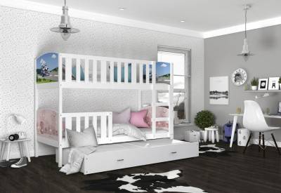 Dětská patrová postel TAMI 3 COLOR s potiskem + matrace + rošt ZDARMA