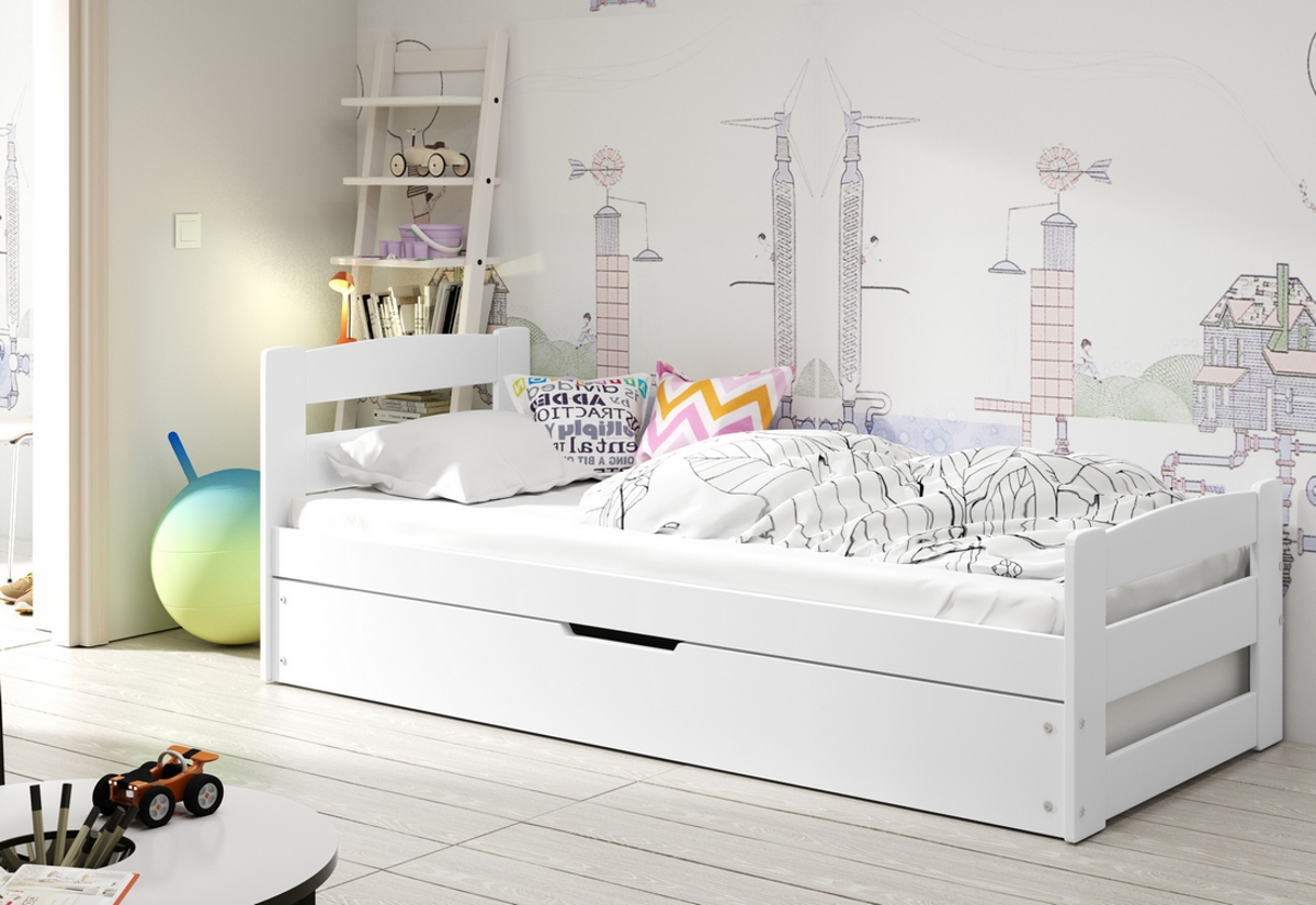 Supermobel Dětská postel ERNIE P1, bílá, 90x200 cm + matrace + rošt ZDARMA