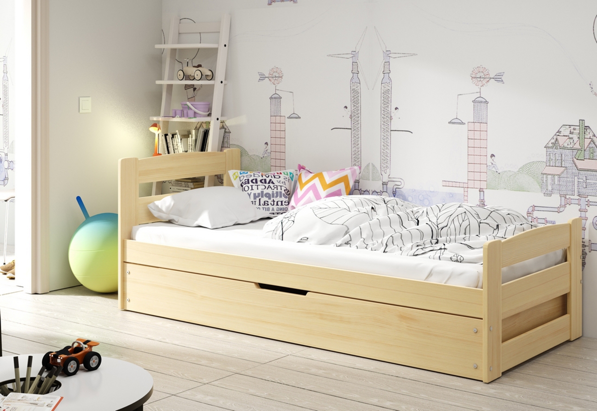 Supermobel Dětská postel ERNIE P1, přírodní, 90x200 cm + matrace + rošt ZDARMA