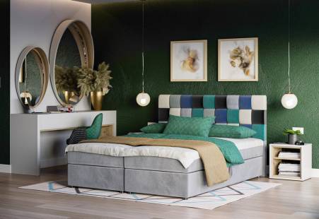 Čalouněná postel boxspring LEMON + úložný prostor + matrace + rošt