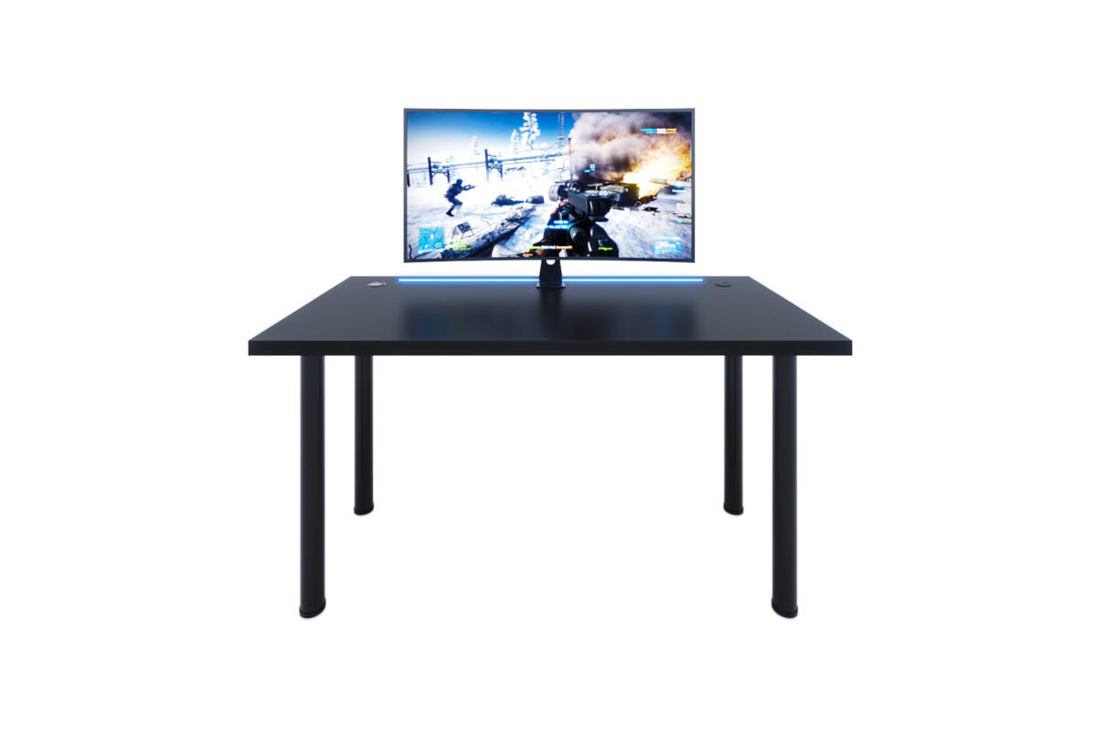 Supermobel Počítačový herní stůl X2 s LED, 135x73-76x65, černá/černé nohy + USB HUB
