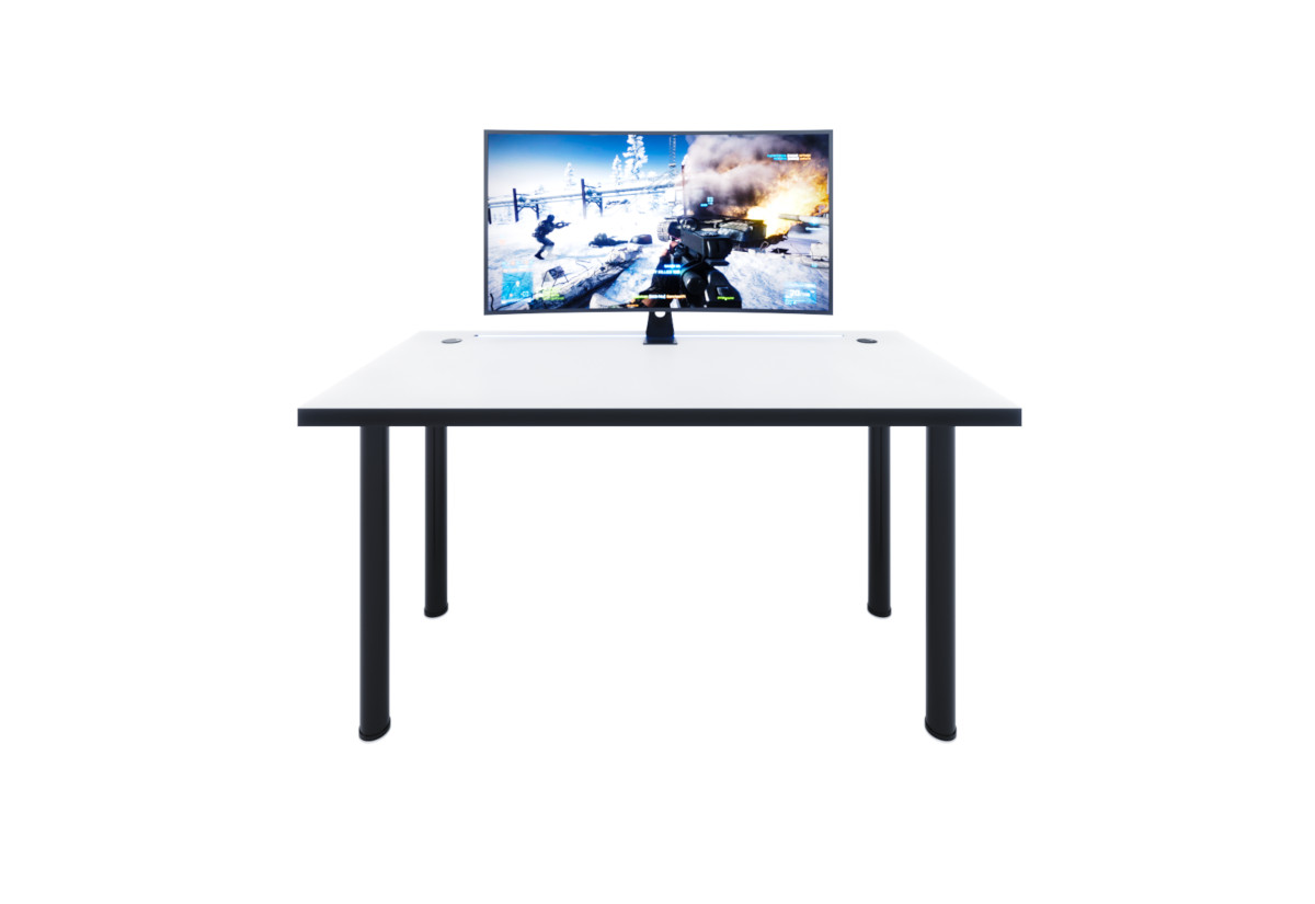 Supermobel Počítačový herní stůl X2 s LED, 135x73-76x65, bílá/černé nohy + USB HUB