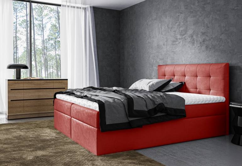 Čalouněná postel boxspring ROCCO + úložný prostor + vrchní matrace