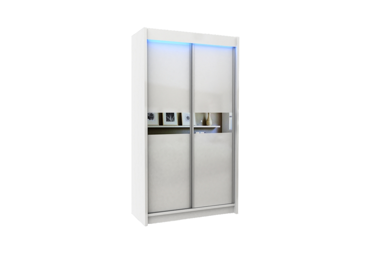 Supermobel Skříň s posuvnými dveřmi a zrcadlem TANNA + Tichý dojezd, bílá, 120x216x61