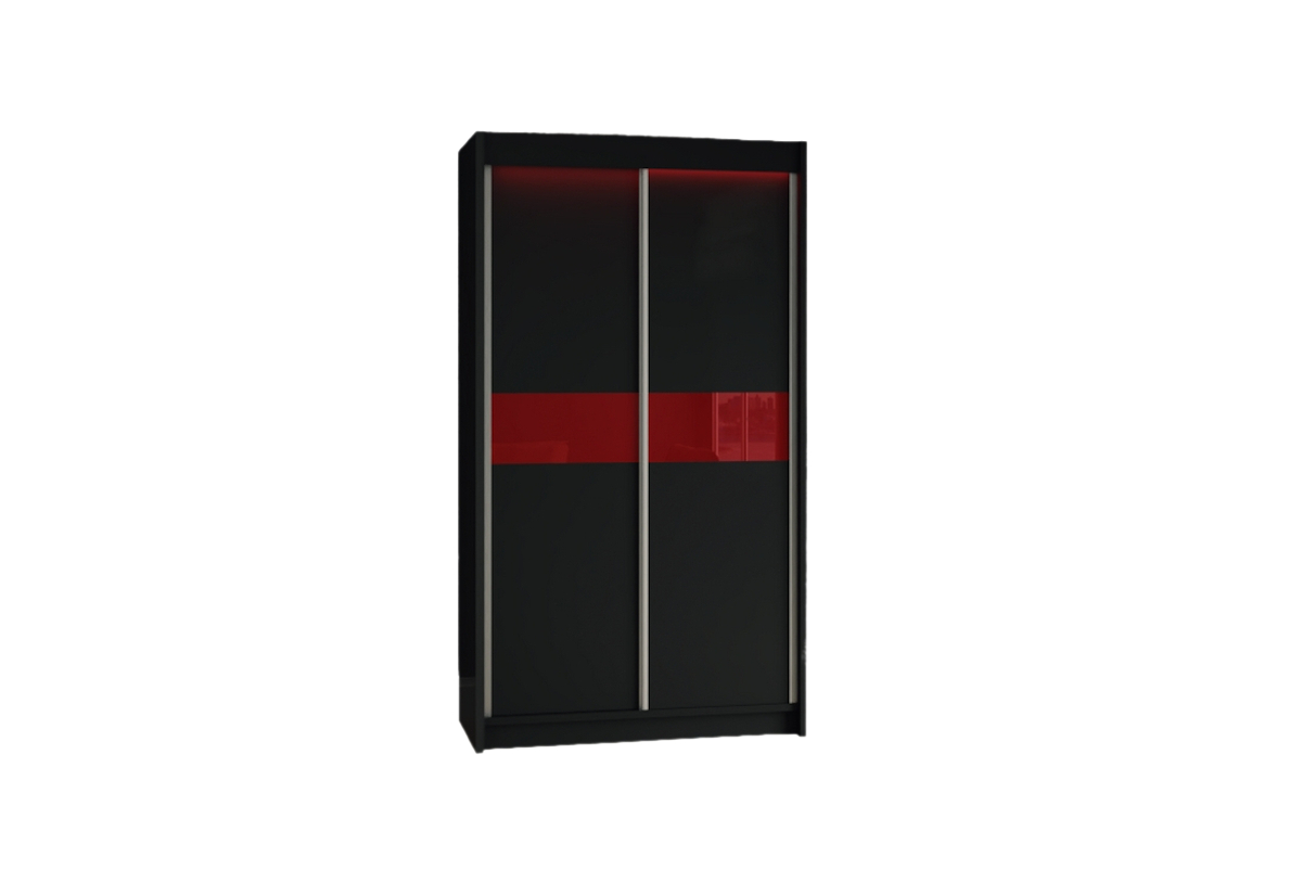 Supermobel Skříň s posuvnými dveřmi TANNA + Tichý dojezd, černá/červené sklo, 120x216x61