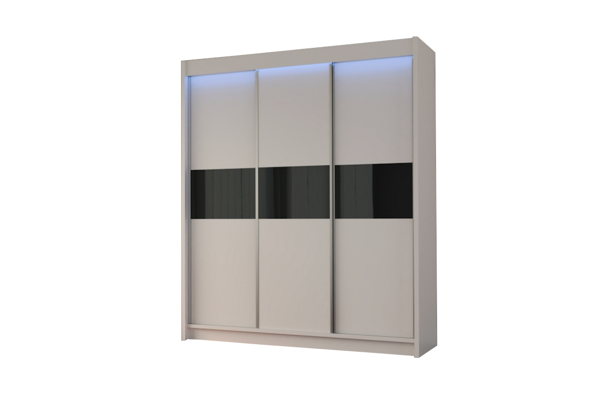 Supermobel Skříň s posuvnými dveřmi TANNA + Tichý dojezd, bílá/černé sklo, 180x216x61