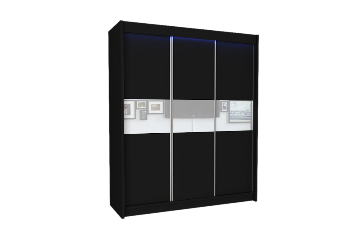 Supermobel Skříň s posuvnými dveřmi TANNA + Tichý dojezd, černá/bílé sklo, 180x216x61
