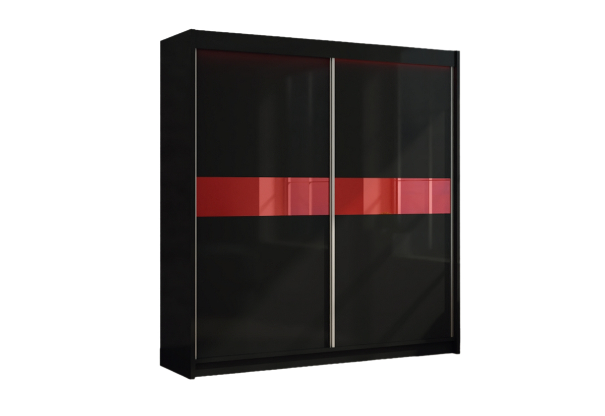 Supermobel Skříň s posuvnými dveřmi TANNA + Tichý dojezd, černá/červené sklo, 200x216x61