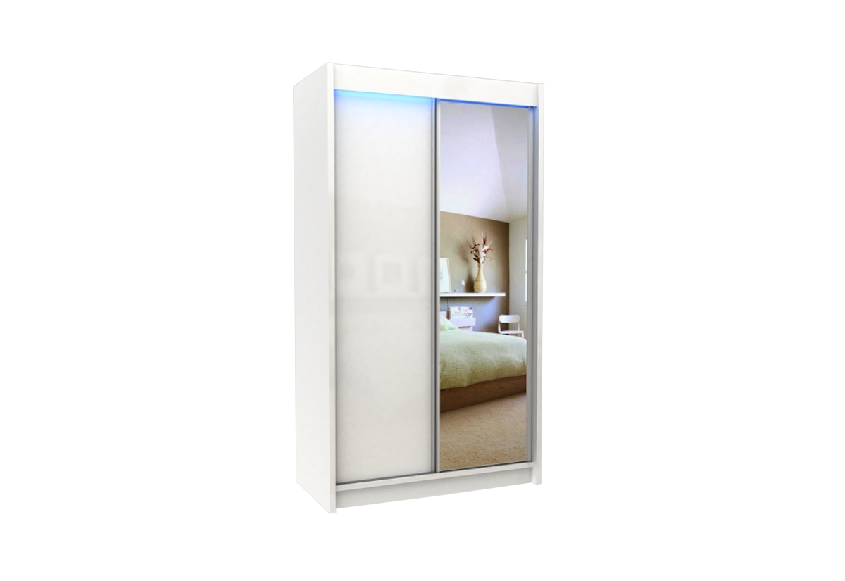 Supermobel Skříň s posuvnými dveřmi a zrcadlem PATTI + Tichý dojezd, bílá,120x216x61
