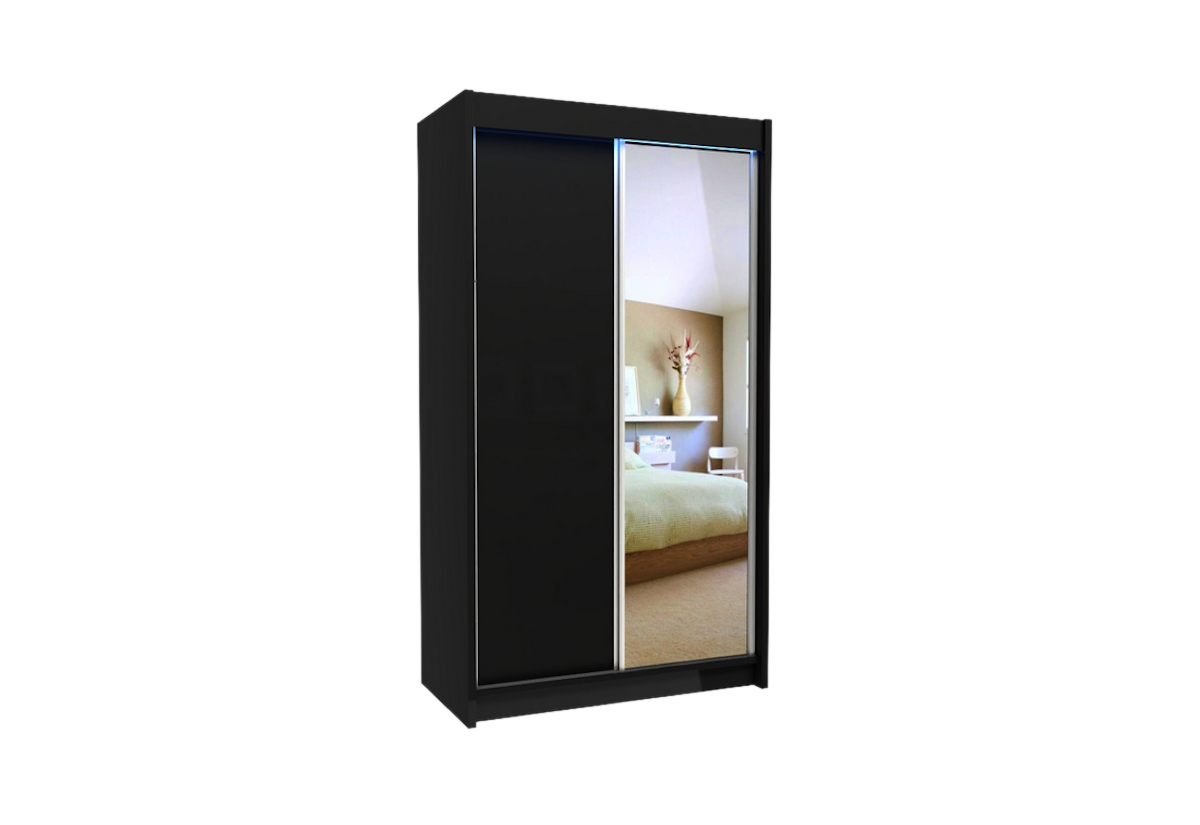 Supermobel Skříň s posuvnými dveřmi a zrcadlem PATTI + Tichý dojezd, černá,120x216x61