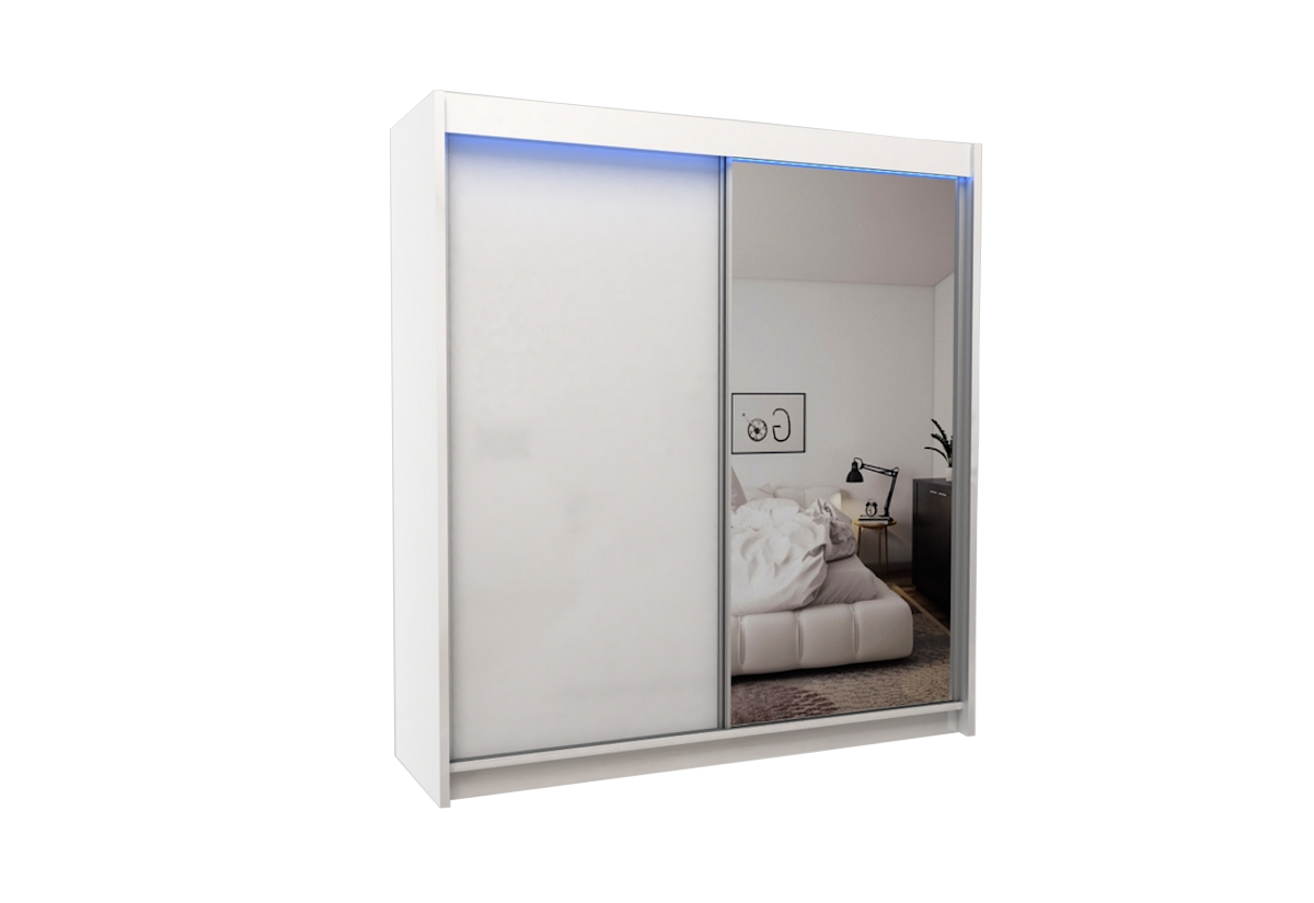 Supermobel Skříň s posuvnými dveřmi a zrcadlem PATTI + Tichý dojezd, bílá,200x216x61