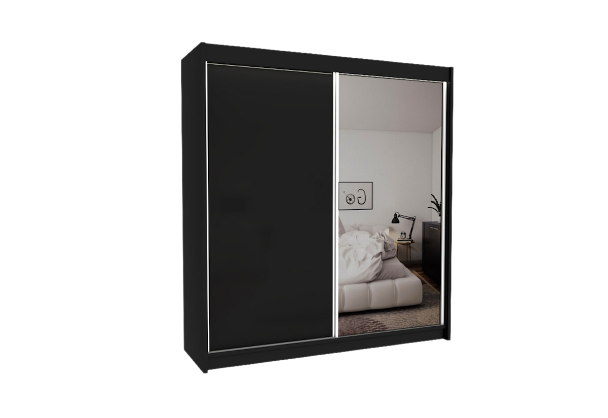 Supermobel Skříň s posuvnými dveřmi a zrcadlem PATTI + Tichý dojezd, černá,200x216x61