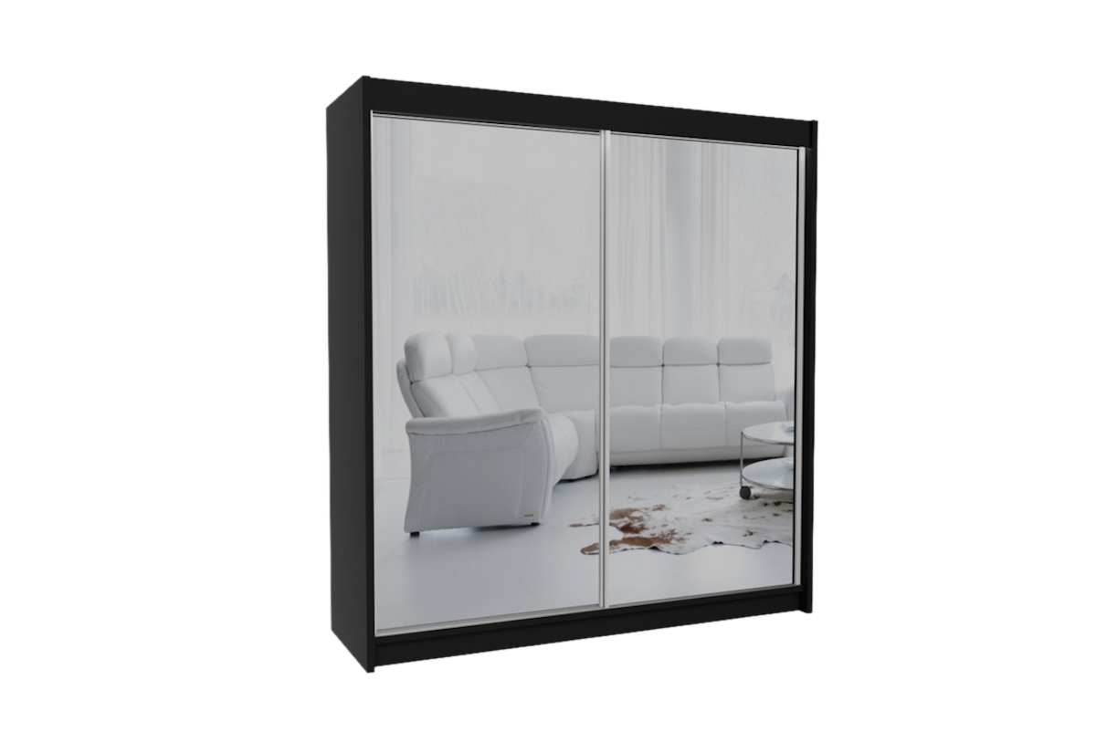 Supermobel Skříň s posuvnými dveřmi a zrcadlem DEBORA + Tichý dojezd, 200x216x61, černá