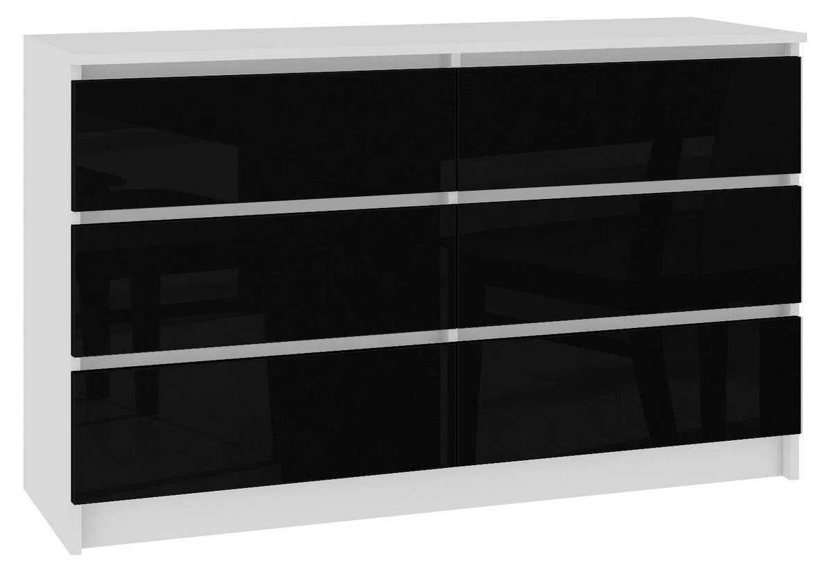 Supermobel Komoda K160 6SZ, bílá/černá lesk, 160x77x40