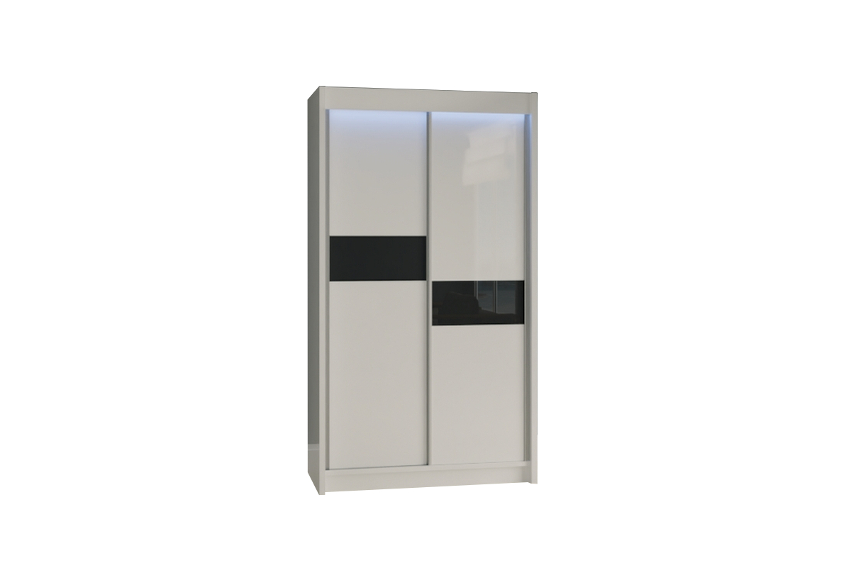 Supermobel Skříň s posuvnými dveřmi LIVIA + Tichý dojezd, 120x216x61, bílá/černé sklo