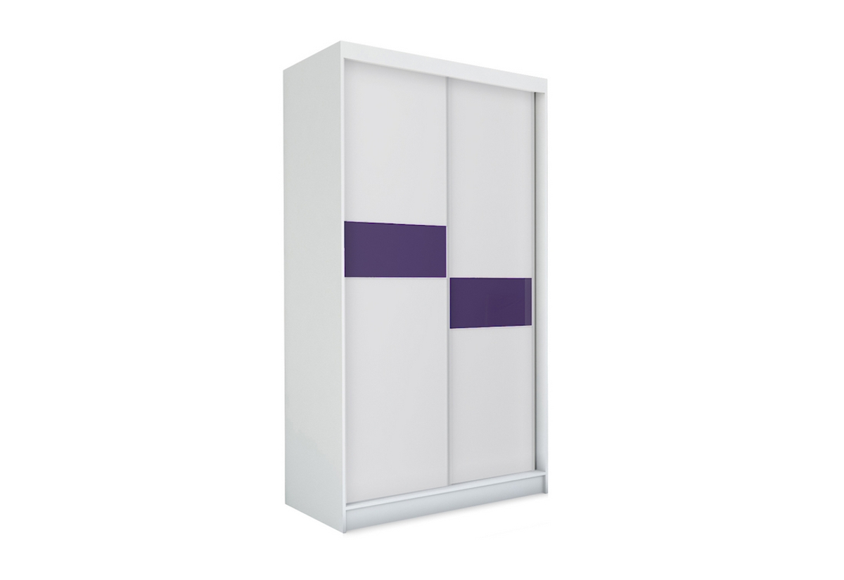 Supermobel Skříň s posuvnými dveřmi LIVIA + Tichý dojezd, 150x216x61, bílá/fialové sklo