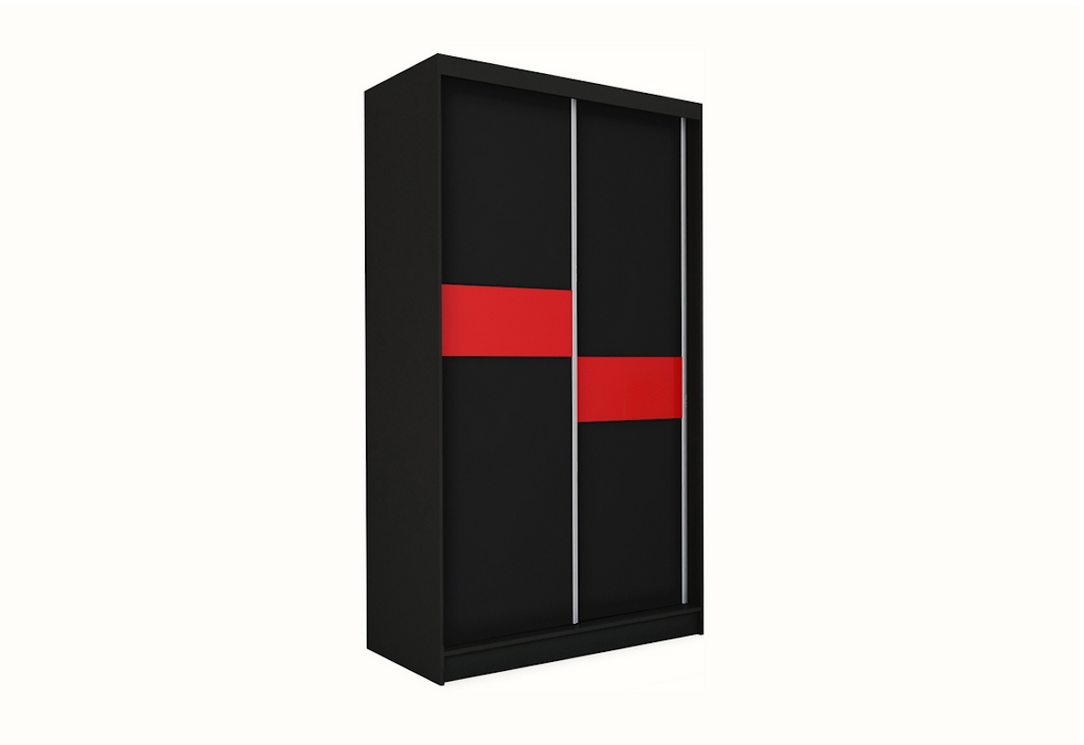Supermobel Skříň s posuvnými dveřmi LIVIA + Tichý dojezd, 150x216x61, černá/červené sklo