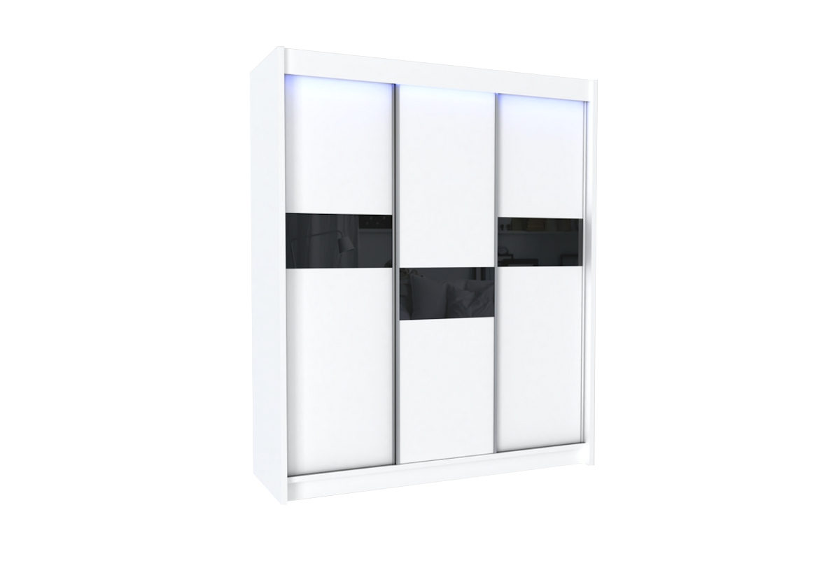 Supermobel Skříň s posuvnými dveřmi LIVIA + Tichý dojezd, 180x216x61, bílá/černé sklo
