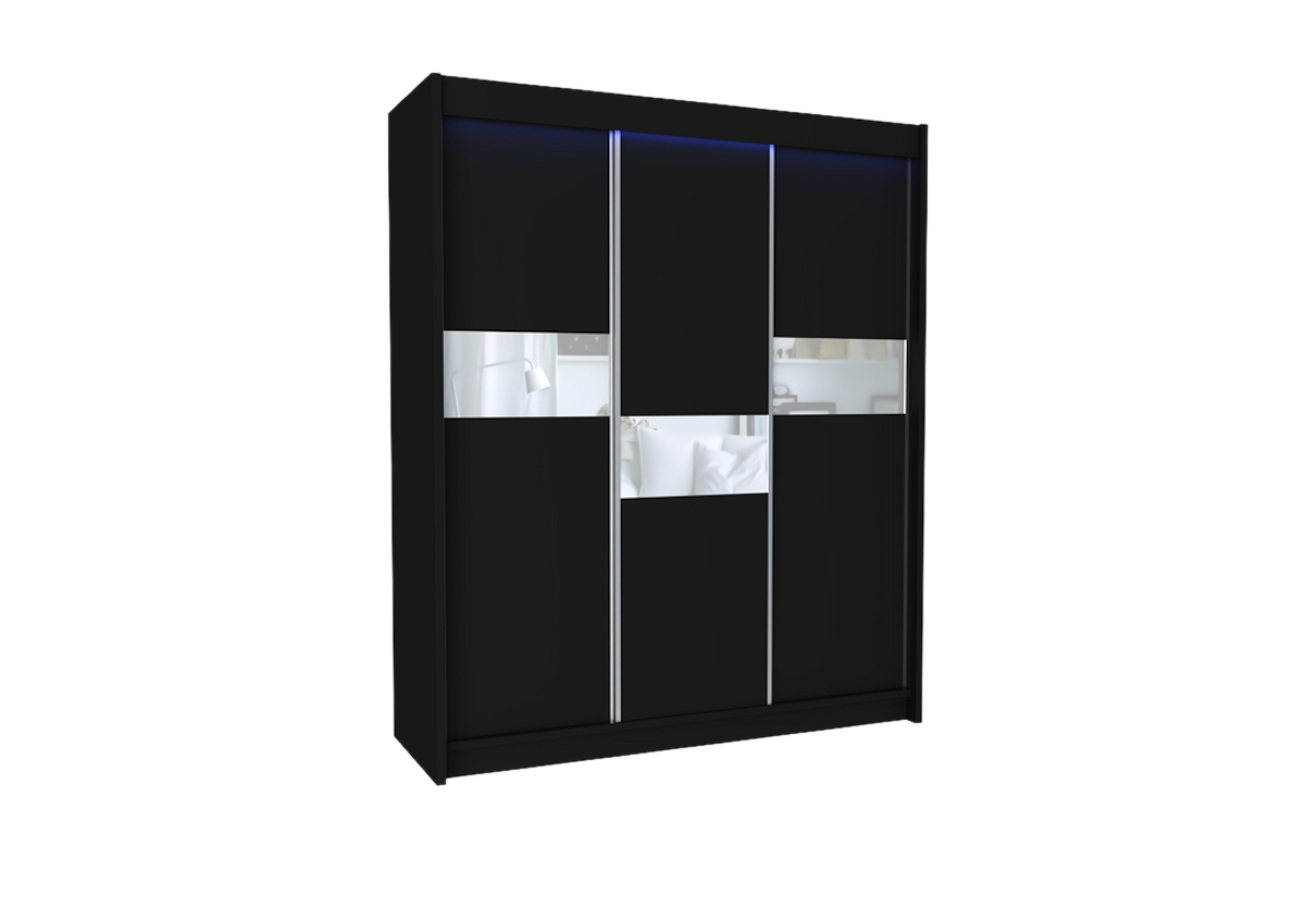 Supermobel Skříň s posuvnými dveřmi LIVIA + Tichý dojezd, 180x216x61, černá/bílé sklo