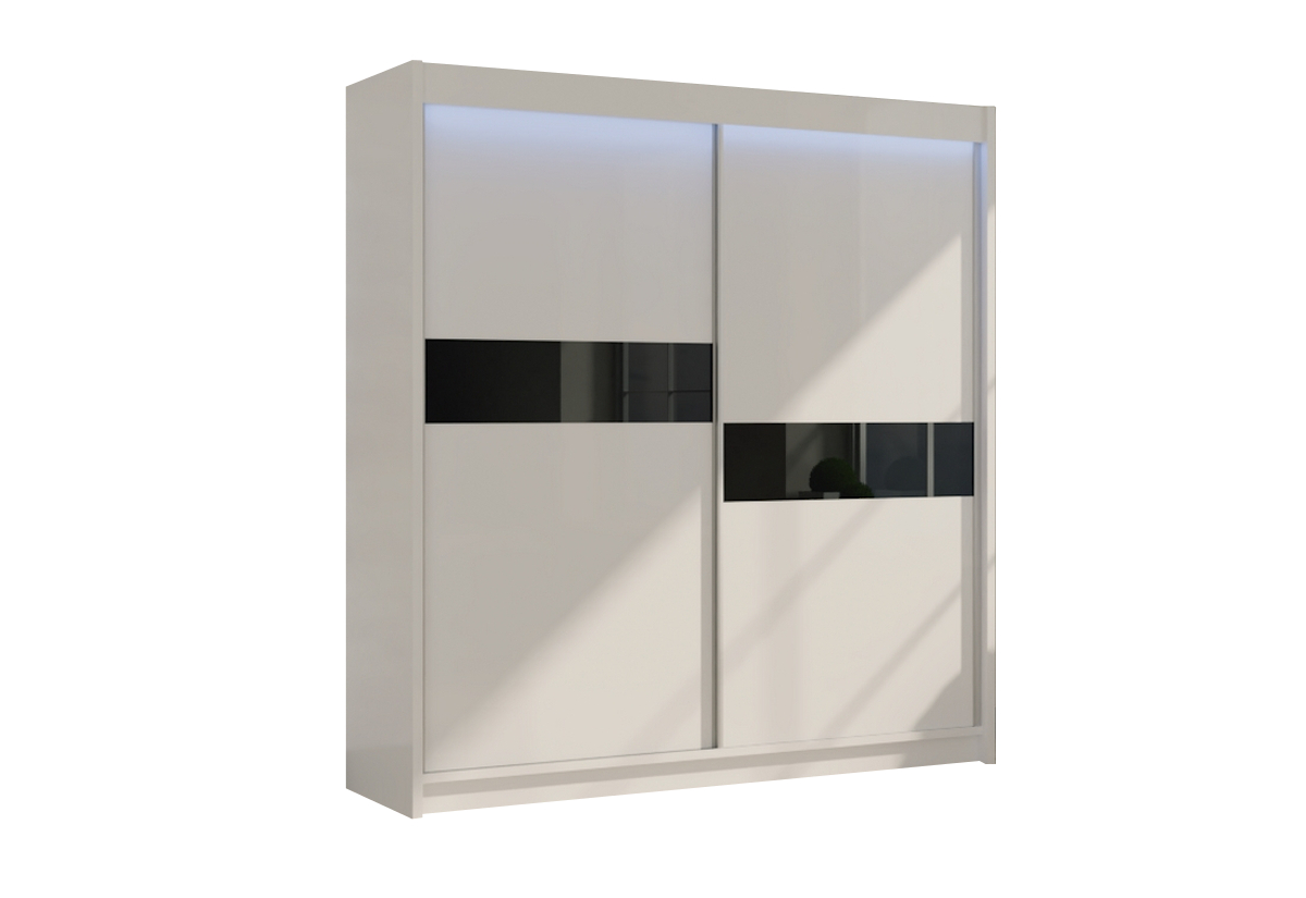 Supermobel Skříň s posuvnými dveřmi LIVIA + Tichý dojezd, 200x216x61, bílá/černé sklo